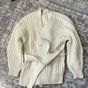 Cream Knit Cardigan with Belt